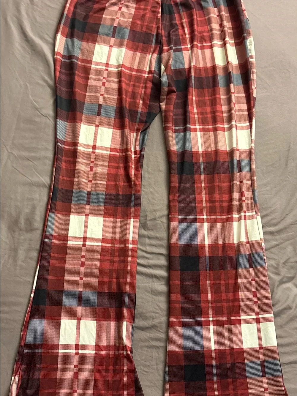 Red Plaid Tartan Flare Bell Bottom Pants Retro Y2K 70s
